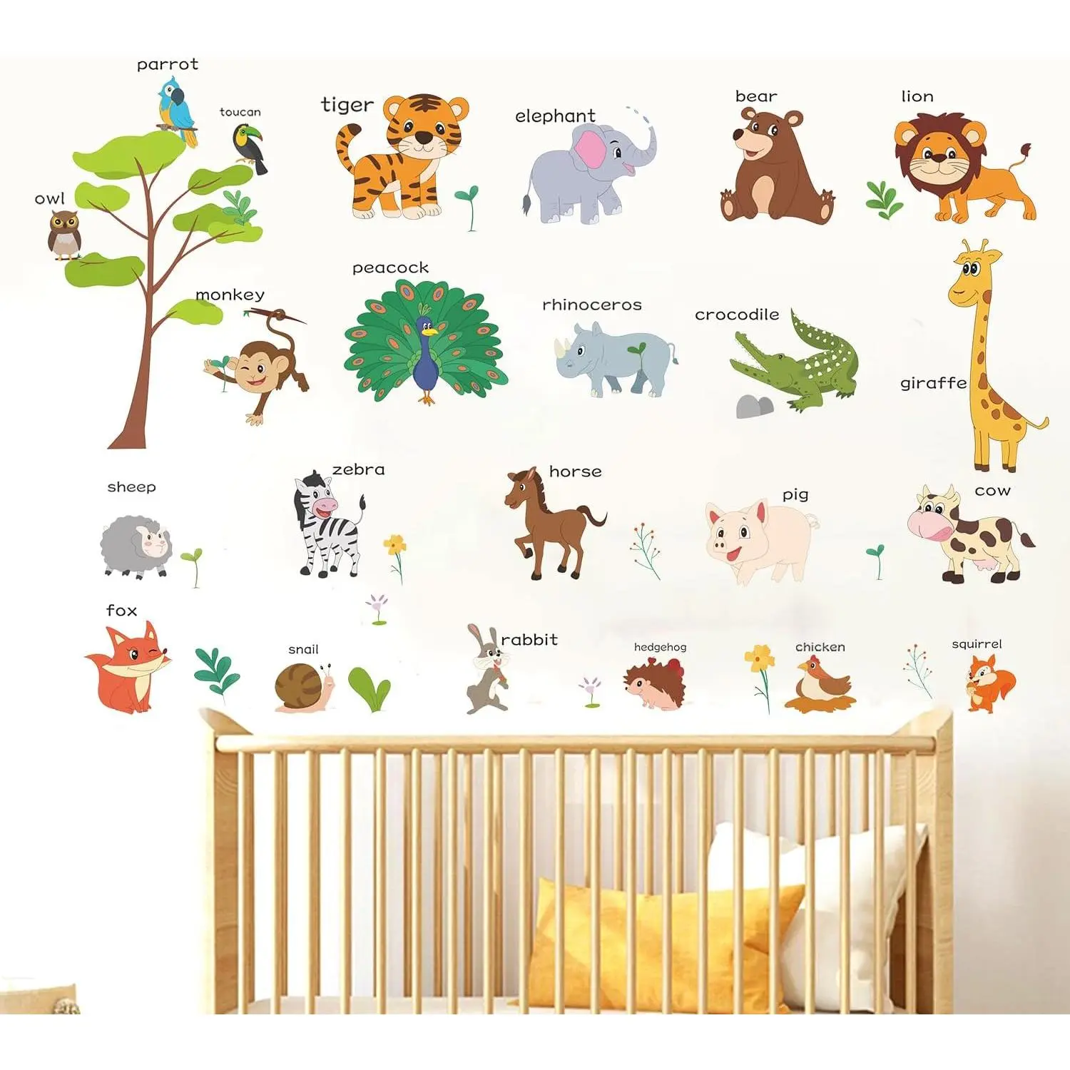 P-WPA020   Large Animals Learning Educational Wall Stickers Kids,Nursery Playroom Wall Decals,Daycare Preschool Classroom Wall Stickers Peel and Stick Removable,Cute Wall Decor for Boy,Girl,Toddler,Baby. Decorative Glass