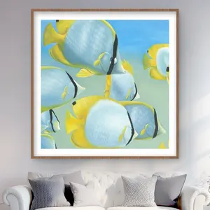 Begin Home Decor C1FM4848GUJ9FD 48 x 48 in. Butterfly Fishes Turquoise Framed Matted Print Wall Art - Home Decor