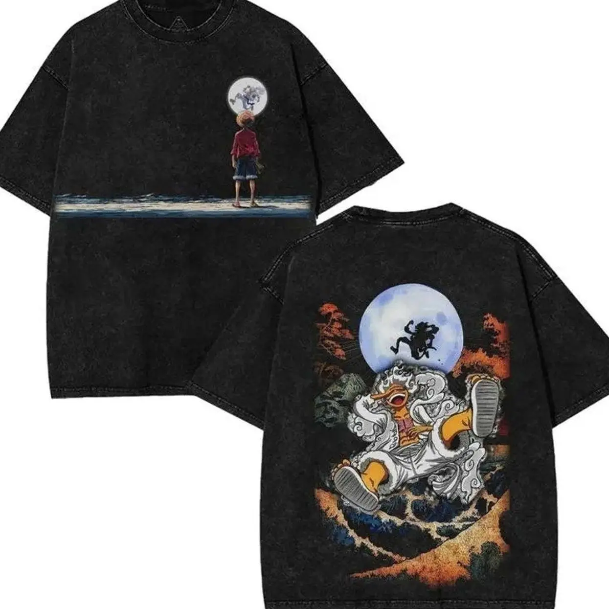 Lufi JoiBoy One Pice Retro Vintage Unisex Anime Manga Cotton Washed T-Shirt, Hoodie Gift For Anime Fan Tees Vintage Shirts T-shirt Men's Graphic Round Neck Fabric Menswear Top Oversized Black Casual Crewneck Summer Menswear 9IU