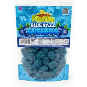 Fiesta Blue Razz Gushies - 5oz Chewy Juicy Blue Raspberry & Blueberry Snack for On-the-Go Energy Boost & Sweet Pick-me-up