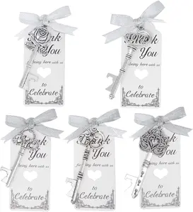 Skeleton Key Bottle Opener Wedding Favors 100pcs Guests Souvenir Gift set with Thank You Crads and Ribbons for Wedding Bridal Shower Party Favors