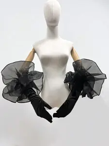 Velvet Puff Opera Evening Gloves - Onyx