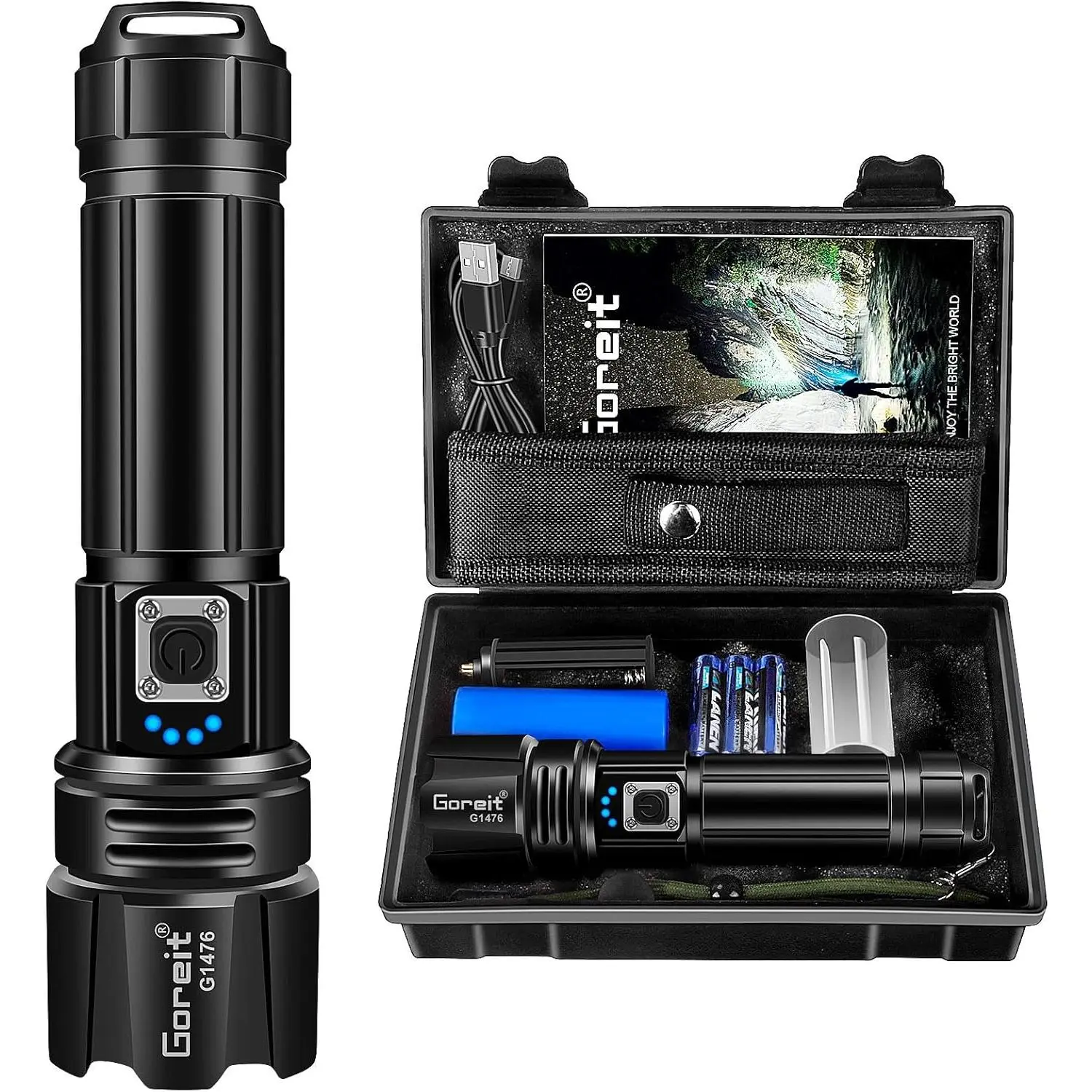 Goreit Flashlight High Lumens Rechargeable, 990000   Lumen Led Flashlights XHP70.2 USB Super Bright Flash Light Battery Powered, Powerful Handheld Flashlights for Emergencies Camping, IP67 Waterproof