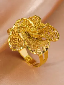 High-Quality Floral Cut-Out Ring Jewelry, Dubai Style Copper Plated, Exquisite Trendy Ring, Perfect Gift for Boyfriend Friend, Women's Daily Accessory, Valentine's Day Present