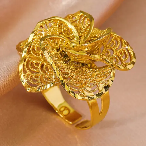 High-Quality Floral Cut-Out Ring Jewelry, Dubai Style Copper Plated, Exquisite Trendy Ring, Perfect Gift for Boyfriend Friend, Women's Daily Accessory, Valentine's Day Present, Fashion Rings, Unique Rings, Party Ring, Beautiful Rings