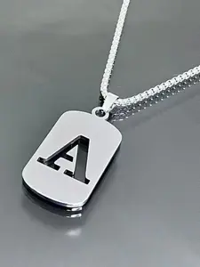Minimalist Stainless Steel Initial Letter Necklace, Gift for Her Him, Hollow Cutout Rectangle Pendant, Unisex Everyday Wear, Ideal Gift for Men Women for All Gifting Occasions