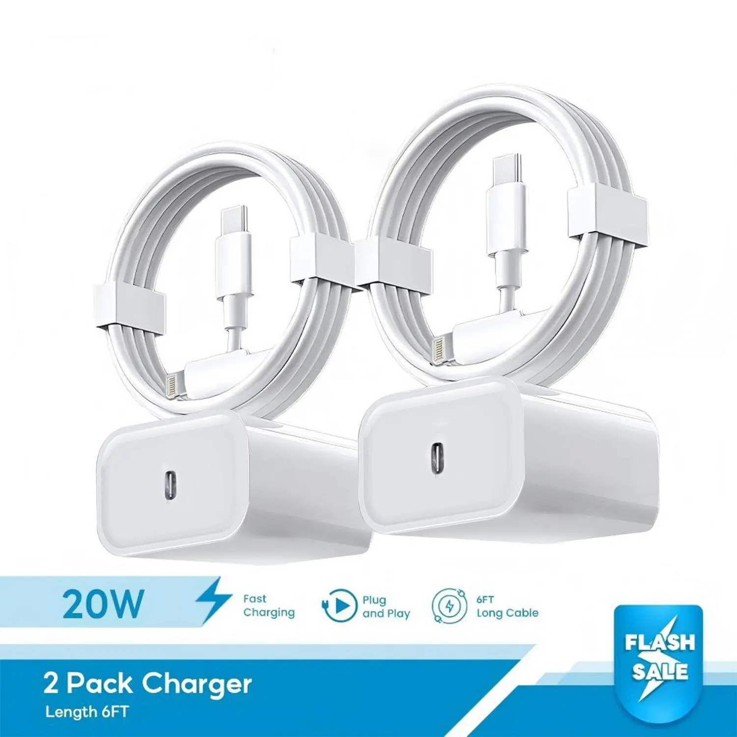 2 Pack Type C Wall Charger Block with 2 Pack [6FT&10FT] Long USB C to Lightning Cable for iPhone 14/13/12/12 Pro Max/11/Xs Max/XR/X,AirPods Pro
