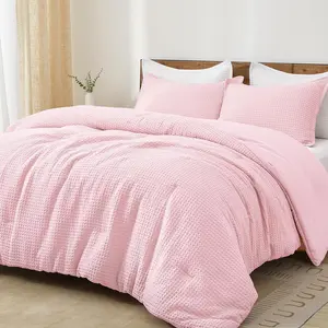 Ultra Waffle Weave Comforter King Size, 3 Lightweight for, Textured 1 Comforter with 2 Pillow Shams, Pink