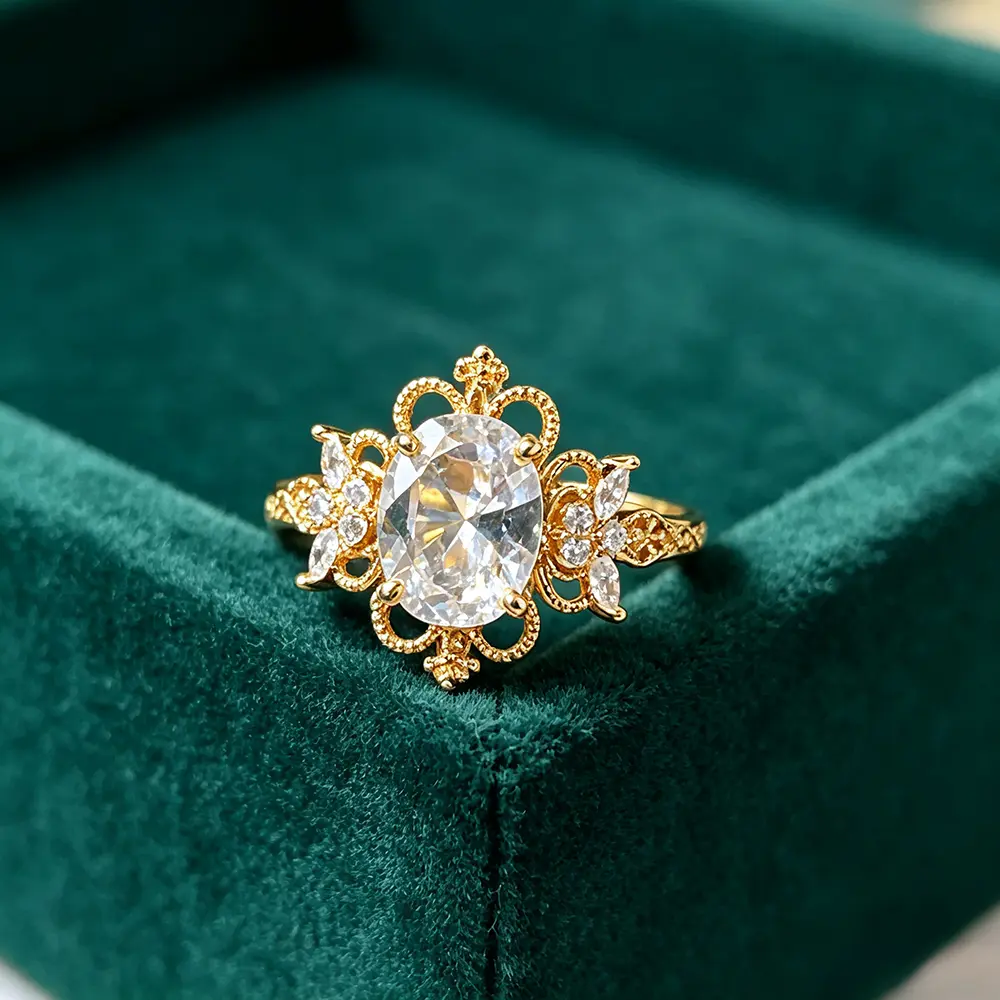 Women's Vintage Filigree Openwork Ring - Art Deco Symmetrical Floral Design, Classic Elegance, Ideal for Engagement, Wedding Gifts for Women
