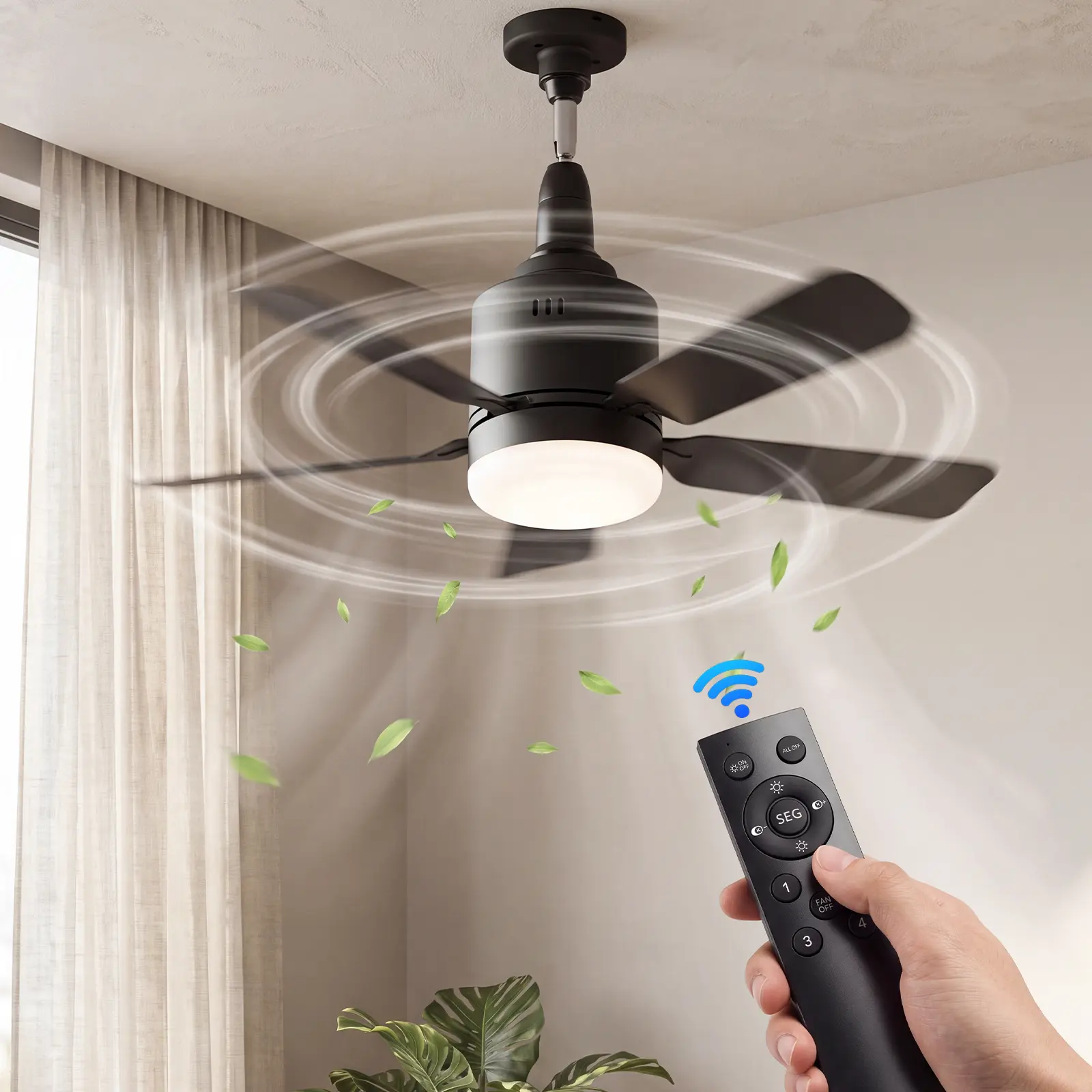 Socket Fan Light with Remote, E27 Base, Portable Small Hanging Fan Light, 5 Blades, 4 Wind Speeds Ceiling Fan Lamp for Bedroom, Living Room, Kitchen, and Laundry Room