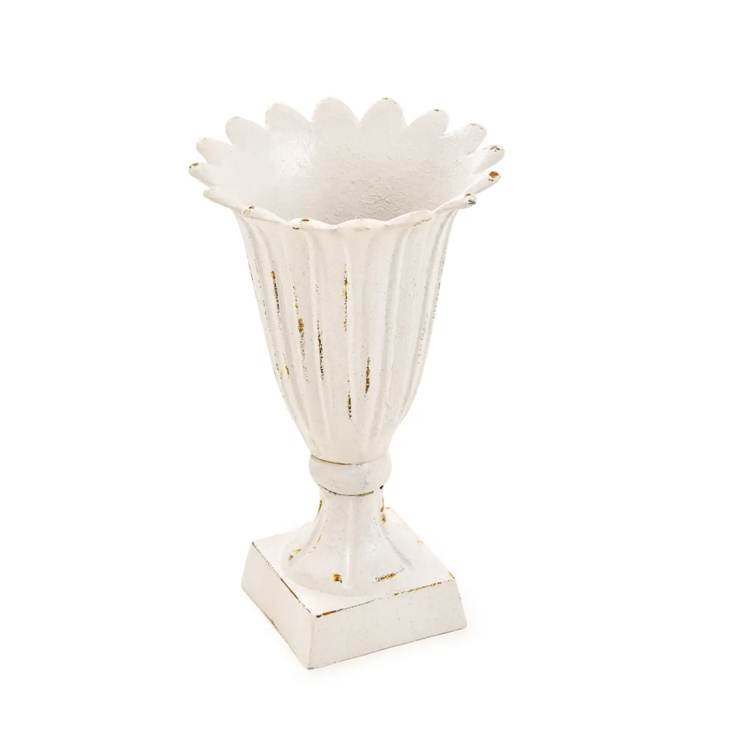 Sungmor 1-Piece Heavy-Duty Cast Iron Decorative Vase, Unique Trumpet Shape, Rustic French Country Style, White, Coffee Table Decor, Indoor-Outdoor Home Supplies, Decorative Vases