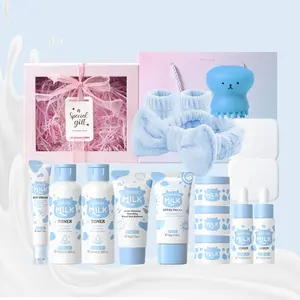 Milk Skincare Set, Moisturizing Kit, 1 Set Moisturizing Facial Cleanser & Eye Cream & Sunscreen & Moisturizer & Essence & Toner & Soap & Wash Tool & Brush & Gift Box