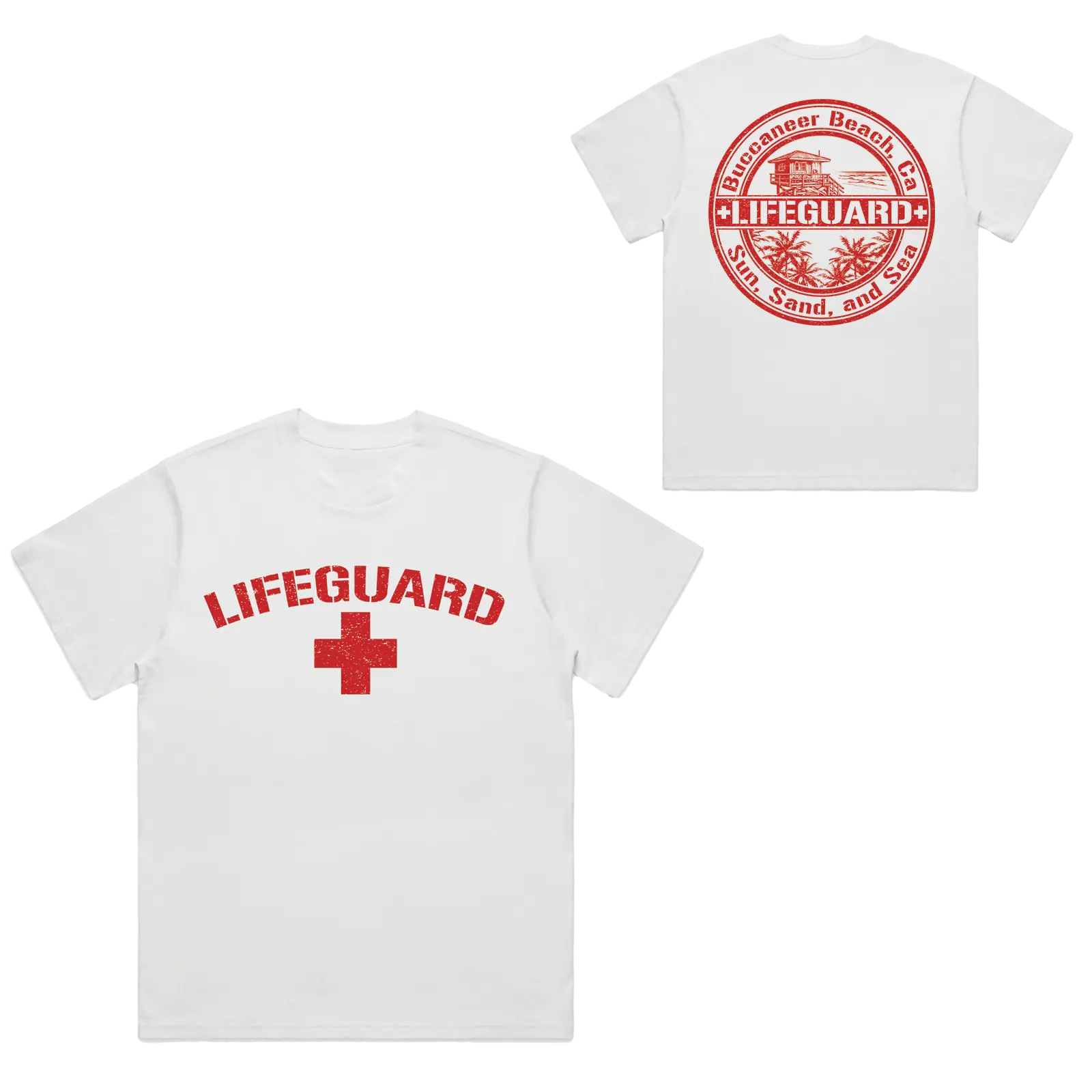Lifeguard Apparel - Buccaneer Beach, CA Graphic, Lifeguard T-Shirt, Oversized Fit Graphic, Mens Women's Shirt vacation Tropical Cotton Menswear