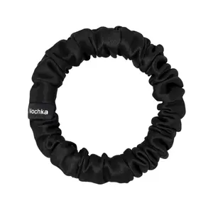Black Ultra Skinny Scrunchie – 100% Pure Mulberry Silk, Perfect for All Hair Types