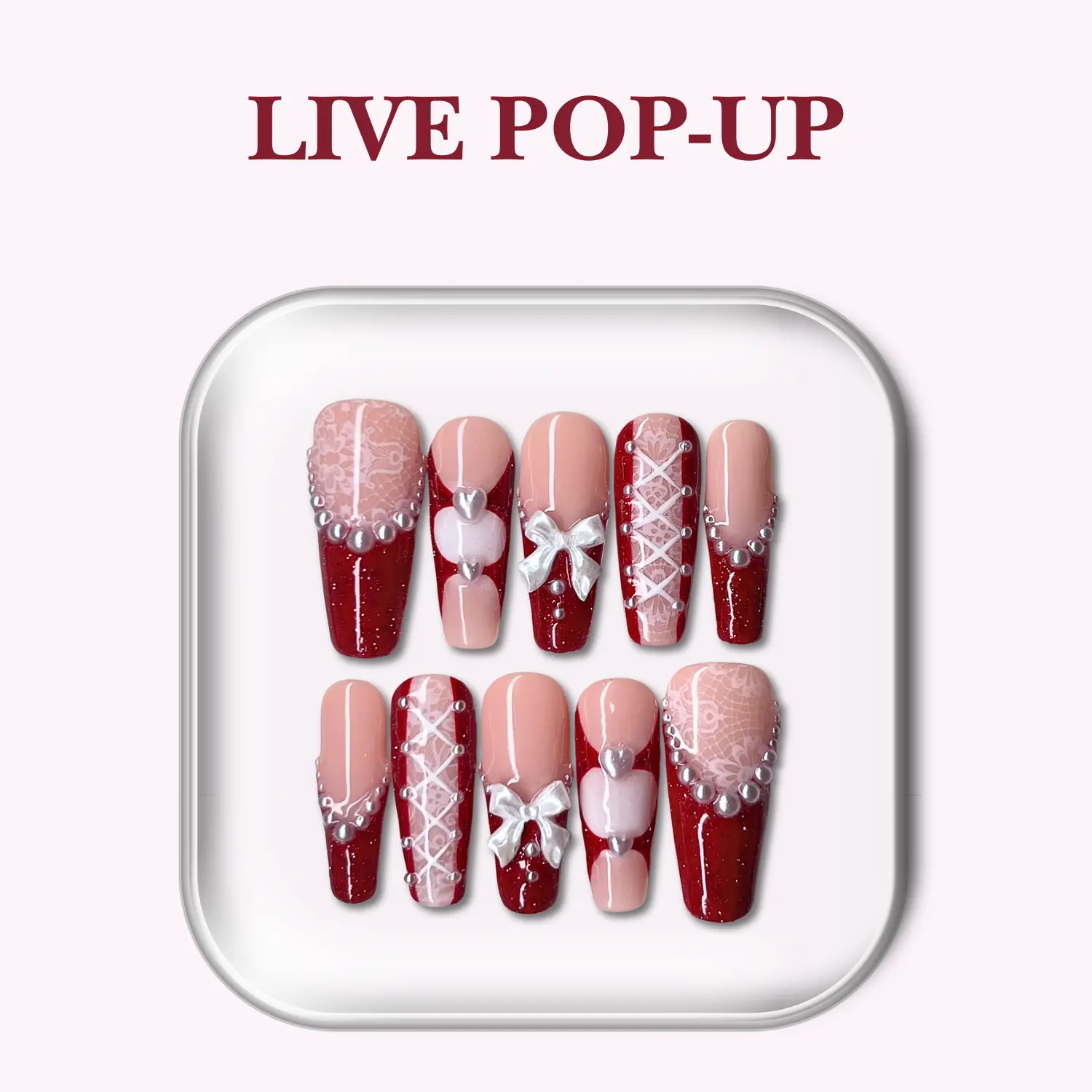 NailPhoria CORSET WHISPER - Valentine Handmade Press-On Nails | Reusable, Salon-Quality, Long-Lasting, Glossy Design
