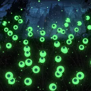 St. Patrick's Day Decorations Outdoor Solar Scary Eyeball Lights 4-Pack 32LEDs Green Swaying Firefly Waterproof Halloween Path Lights for Garden Yard Patio Party Decor Gift Colorful