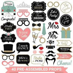 Fully Assembled Wedding Photo Booth Props - Set of 40 - , , Teal, &  Selfie Signs - Wedding Party Supplies & Decorations - Cute Designs with Real Glitter - Did We Mention No DIY