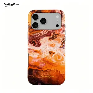 DarlingCase Orange Marble Swirl Protective Hard Case for iPhone 17 Pro Max, 16, 15, 14, 13, 12, 11 - Aesthetic Abstract Agate Watercolor Art Design, Shockproof Slim Fit Smartphone Accessory for Women - Cellphone Handheld Device Cover #SummerVibes