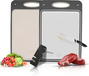 Titanium Cutting Board for Kitchen with Knife Sharpner, Stainless Steel Large Size 14’’×9.6’’ Double Sided Food Grade, Pure Titanium and Wheat Straw PP, Easy to Clean, Anti Slip