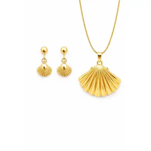 18K Gold Plated Shell Earrings & Chunky Necklace Coastal Beach Jewelry Set