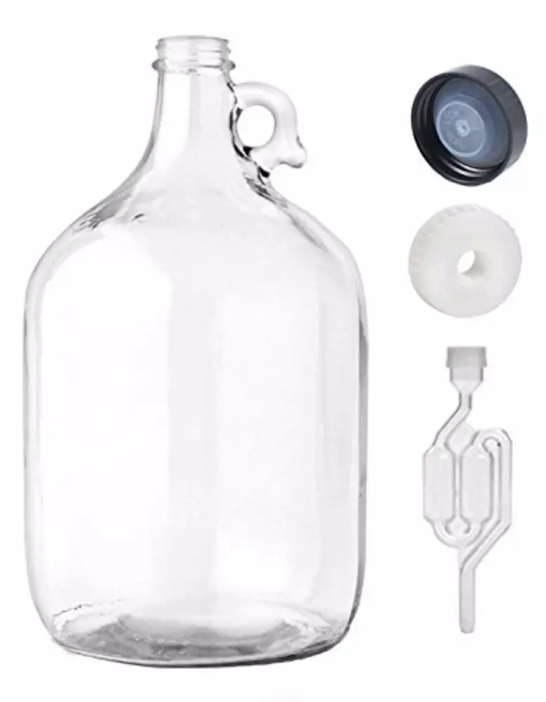 Home Brew Ohio 1 Gallon Jug W/TwinBubble Airlock,Polyseal Lid,38mm cap w/hole