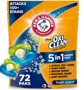 ARM & HAMMER Plus OxiClean Stain Fighters: 5-in-1 Laundry Detergent Power Paks, Fresh Scent, 72 Count