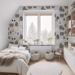Bears Wallpaper, Tree Wallpaper, Cute Wallpaper, Woodland Wallpaper, Peel and Stick, Nursery Wallpaper, Boy Room Wallpaper