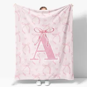 Pink Letter Bow Blanket This Super Soft Flannel Blanket is The Perfect Gift for Christmas and lovers Soft Warm Cozy Throw for Bed Sofa Nap Travel, Cute Home Decor