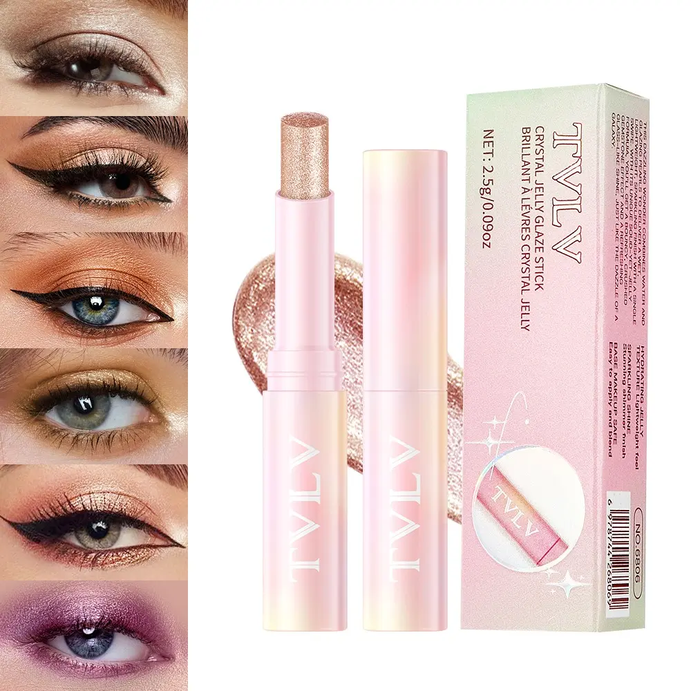 Crystal Jelly Highlighter Eye Shadow Stick, 6 Colors, Shimmering Waterproof Long-Lasting, Brightening Under-Eye Concealer