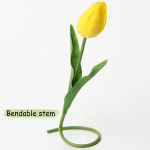 10 Pcs Yellow Tulips Artificial Flowers Real Touch Fake Tulips Fake Flowers for Mother's Day 13.5" Faux Tulips Faux Flowers Bulk Artificial Tulips Flowers for Vase Centerpieces Home Wedding Bouquet Decor Decorative Fruit Plants