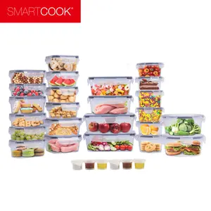 Smartcook 60 pcs Kitchen Plastic Food Storage Box Set, Food Storage Container, Refrigerator, Plastic Sugar Cookies Storage Box Case, Fruit, Vegetables, Meat, Sandwiches, Containers With Lids Utensils Airtight Rectangular Round