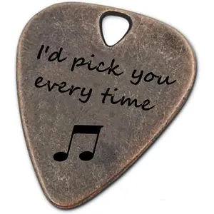 Personalized Bronze Engraved Guitar Picks Music Gifts For Guitarist I'd Pick You Every Time Birthday Gifts For Boyfriend Husband Father (Bronze I'd Pick You Every Time)