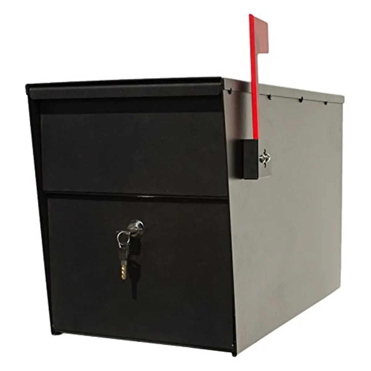 212 MAIN QualArc LSLM-2000 LetterSentry Galvanized Steel Locking Post-Mount Mailbox - Black, Rust-Proof, Decorative Wooden Holder, Mail Storage with Outgoing Tray