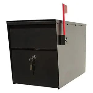 212 MAIN QualArc LSLM-2000 LetterSentry Galvanized Steel Locking Post-Mount Mailbox - Black, Rust-Proof, Decorative Wooden Holder, Mail Storage with Outgoing Tray