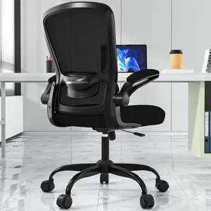 Mimoglad Ergonomic Office Chair - BIFMA Certified, Flip-up Armrests & 135 °   Recline, Adjustable Lumbar Support - Space-Saving Task Chair for Business/Team Office & Home (Black, 300lbs)