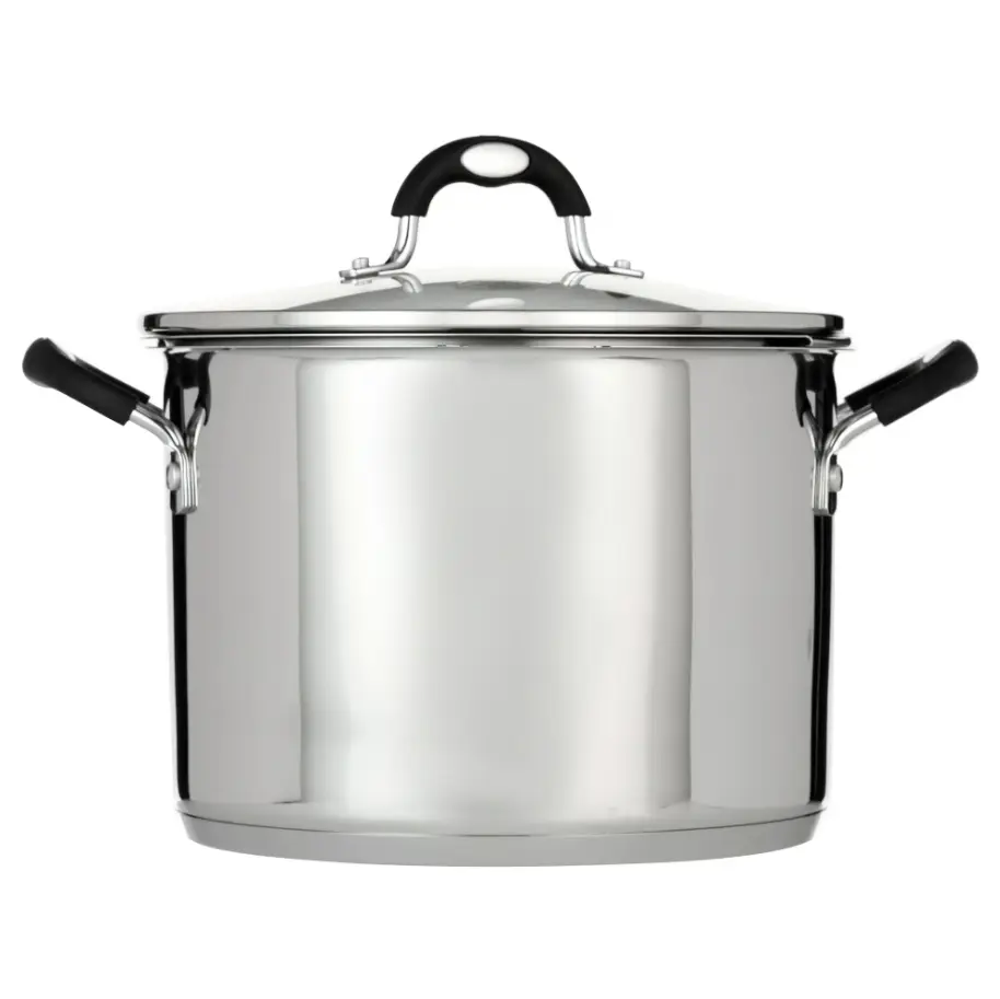 8-Quart Gourmet Stainless-Steel Covered Stock Pot with Handles, Transparent Lock-and-Drain Lid, 18/10 Steel-Aluminum Core, Induction-Compatible Oven-Safe Kitchen Cookware