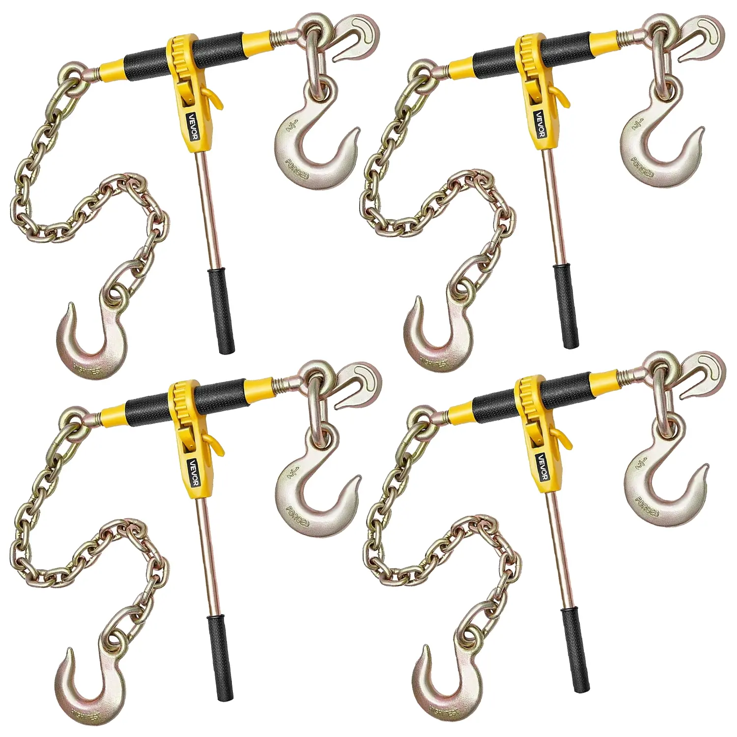 VEVOR 4 Sets Ratchet Chain Binder, 9200 lbs Working Load, Chain Binders Compatible with 3/8 in - 1/2 in Chains, Heavy Duty Ratchet Load Binder with Handles for Truck, Tie Down, Hauling, Towing, Logging