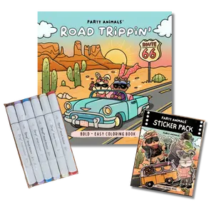 Party Animals Bundles  |  Party Packs: Coloring Book + Bianyo Alcohol Markers (6-Pack) + Sticker Pack | Bundle & Save