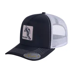 Embroidered Rugby - 5 Panel Trucker Hat - Black/White