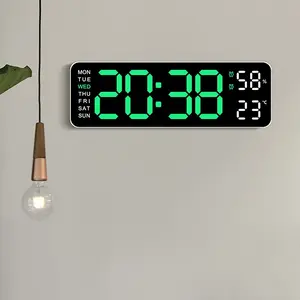 9 Inch USB Powered Large Digital Wall Clock Temperature Humidity Week Display Auto Dimmer DST Table Clock 12/24H Electronic LED Alarm Clock USB Powered Clocks