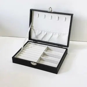 Multi functional elegant jewelry storage box organiser, solid color leather necklace, earrings, ring box, gift jewelry packaging box