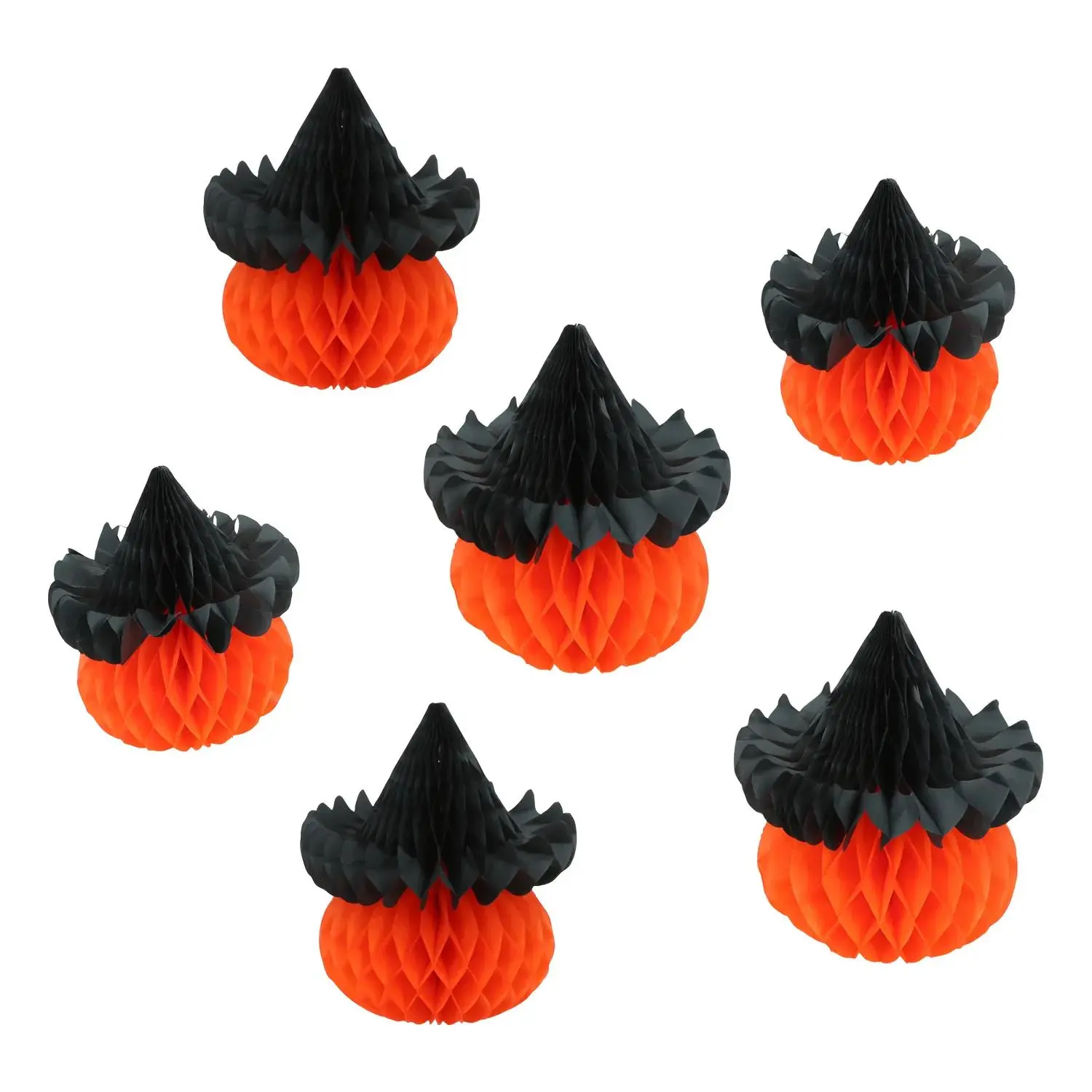 3D Pumpkin in Witch Hat Honeycomb Tissue Paper Tabletop Decorations - 9", 6 Pieces