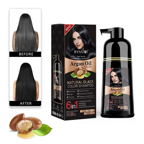 6-in-1 Argan Oil Plant-Based Hair Dye Shampoo, Haircare Product, Natural Hair-Coloring Shampoo with Plant Extracts, Scented Gentle Hair-Care & Styling Product for Women and Men, Hair Care Solution