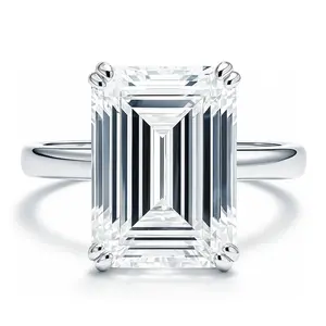 Solitaire 8.5ct Emerald Cut CZ Ring in Sterling Silver