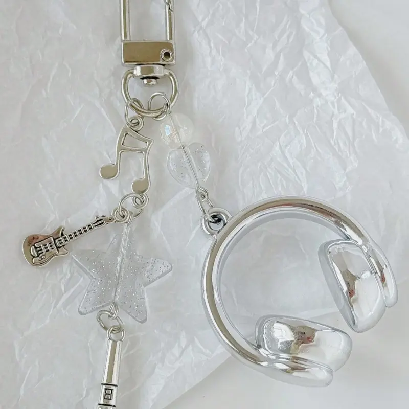Creative Mini Music Earphone Keychain, Guitar Note Design, Unique Musical Accessory, Perfect Gift for Musicians & Music Lovers, Trendy Cute Keychain, Keyrings for Keys