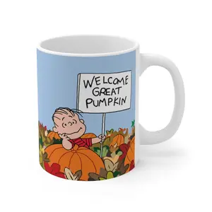 BNB Pean Halloween Mug Comic Ceramic 15oz/11oz, The Great Pumpkin, Autumn mug, Pean autumn gift, Holiday gift, Ceramic Mug 11ozCartoon Gift for Coffee Lovers, Fun Kitchen Decor, Birthday, Fame Iconic Vintage Gibson, Gift for Halloween
