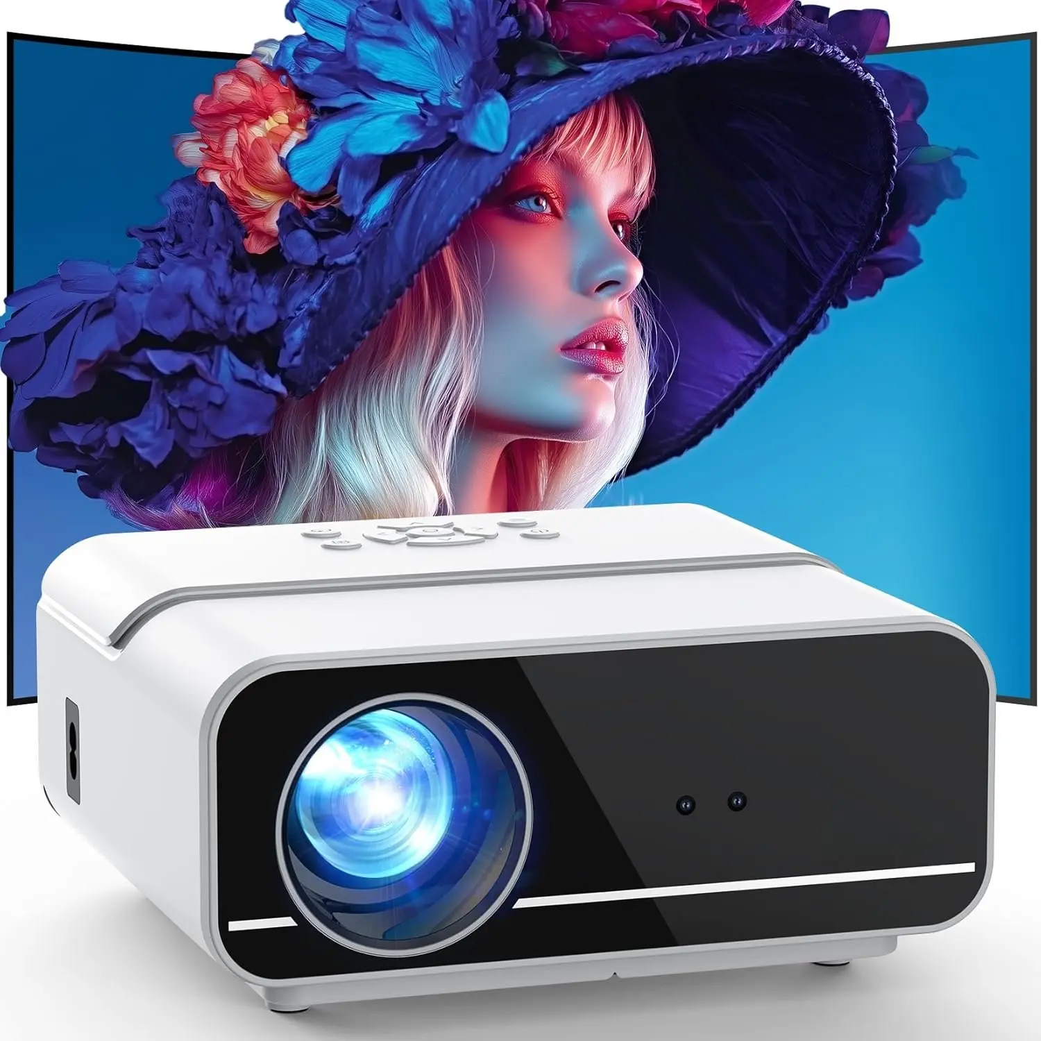 [Auto Focus/4K Support] Projector with WiFi and ,  1080P Outdoor Movie Projector with Auto Focus/4P6D /50% Zoom/PPT,  Portable Projector for iOS/Android/TV Stick