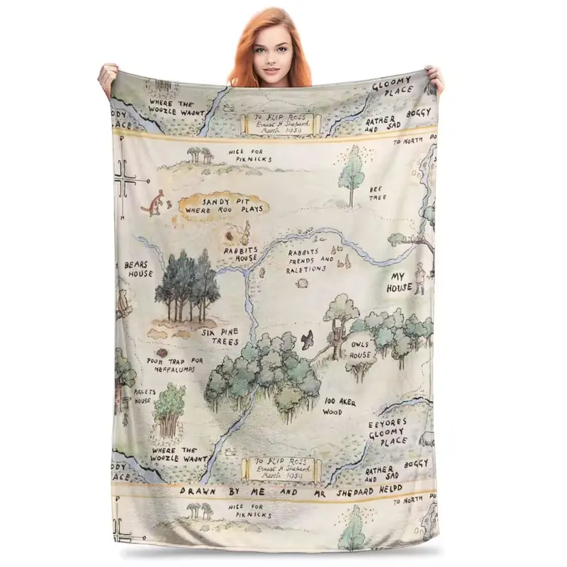 Hundred Acre Wood Map Blankets Warm Flange Blankets Soft And Comfortable Blanket Picnic Blanket