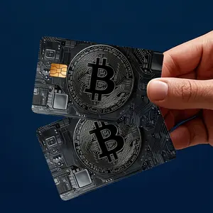 2pcs Circuit Board Bitcoin Pattern Stickers Credit Card Sticker Used for EBT, Transportation, Keys, Credit Cards, Debit Cards, Card Skins, Protect Bank Cards, No Bubbles, Suitable for Small Chip Cards