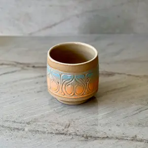 Sandy Clay Cup, Orange and Blue Detail